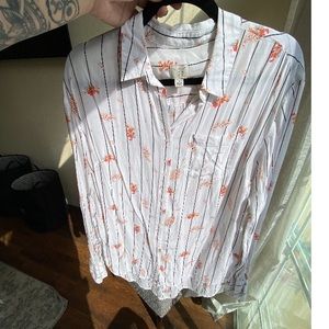 Striped white floral button up top! Size large